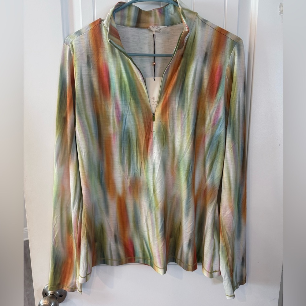CALIA Filtered Flora Quarter Zip Medium NWT Tie Dye Athletic Pullover UV Top